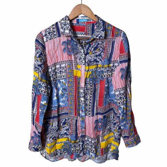 J. McLaughlin Brit Linen Long Sleeve Button Down in Palm Park Size Medium - Picture 4 of 13